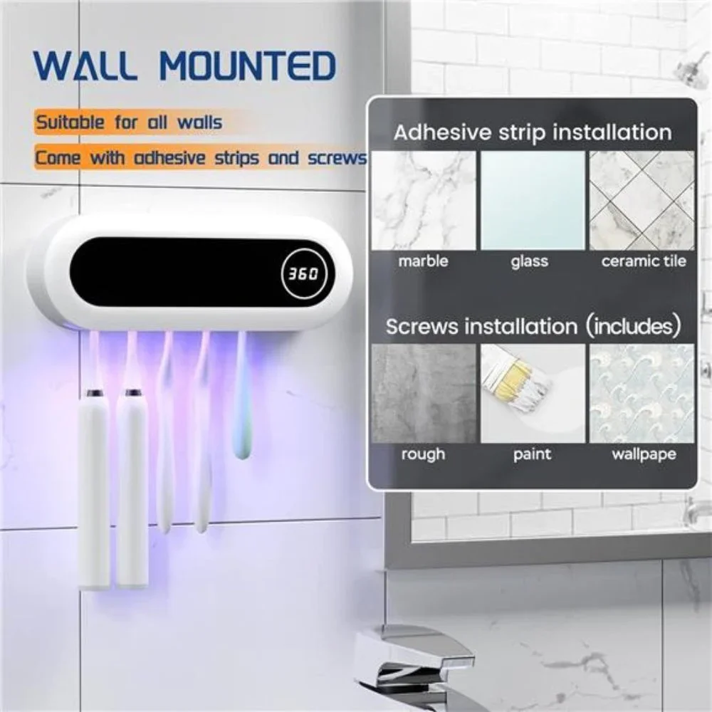 Toothbrush Sanitizer - UVToothbrush Sanitizer and Holder - 5 Toothbrush Slots